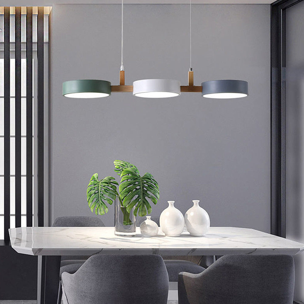 Linear Pendant Light Fixture – Modern Multi-Light LED Ceiling Light with Wood Accents