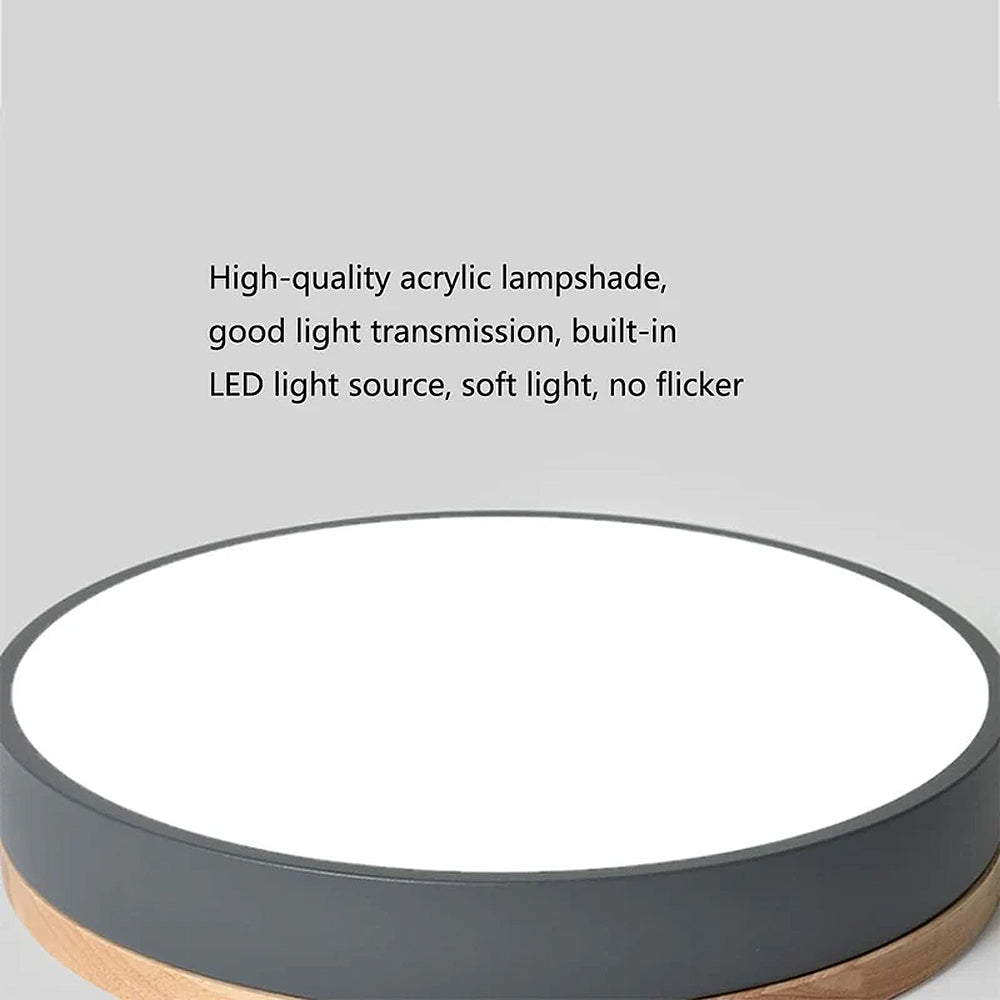 Flush Mount Ceiling Light Fixture – Round LED Ceiling Light with Wood Trim