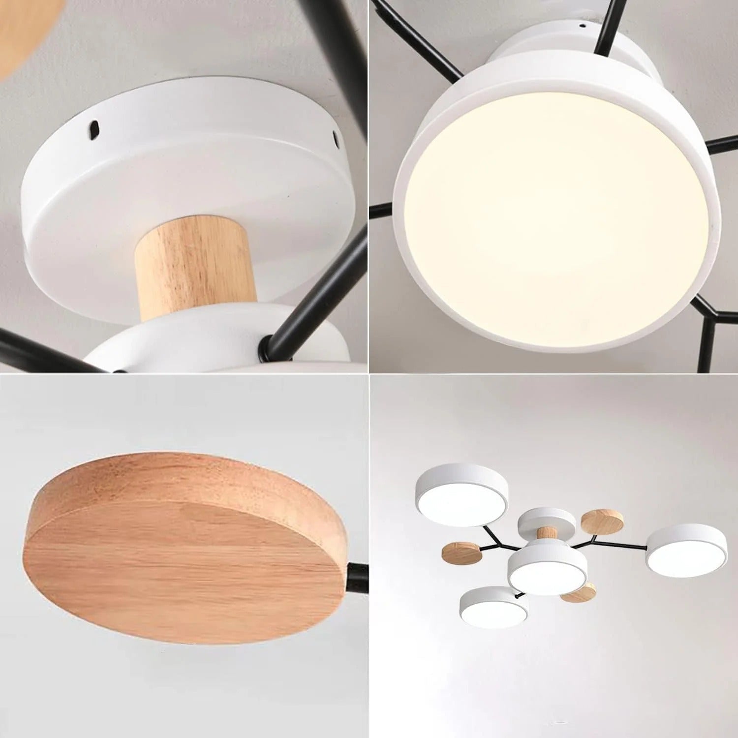 Modern LED Semi-Flush Mount Ceiling Light Fixture – Round Ceiling Light with Wood Accents