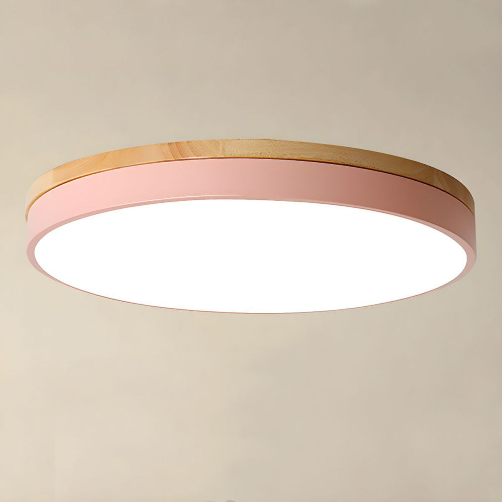 Flush Mount Ceiling Light Fixture – Round LED Ceiling Light with Wood Trim