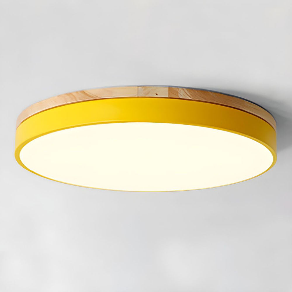 Flush Mount Ceiling Light Fixture – Round LED Ceiling Light with Wood Trim