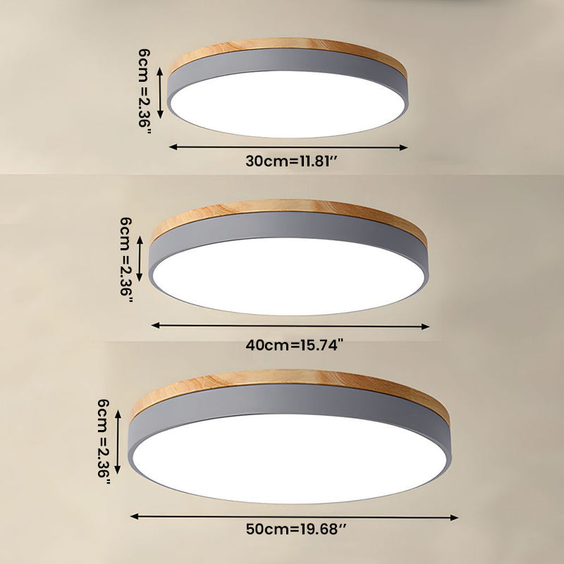 Flush Mount Ceiling Light Fixture – Round LED Ceiling Light with Wood Trim