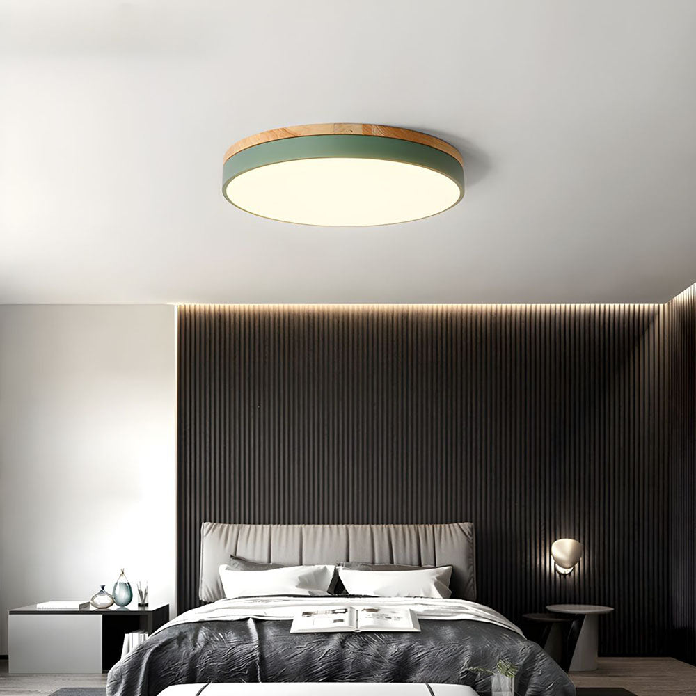Flush Mount Ceiling Light Fixture – Round LED Ceiling Light with Wood Trim