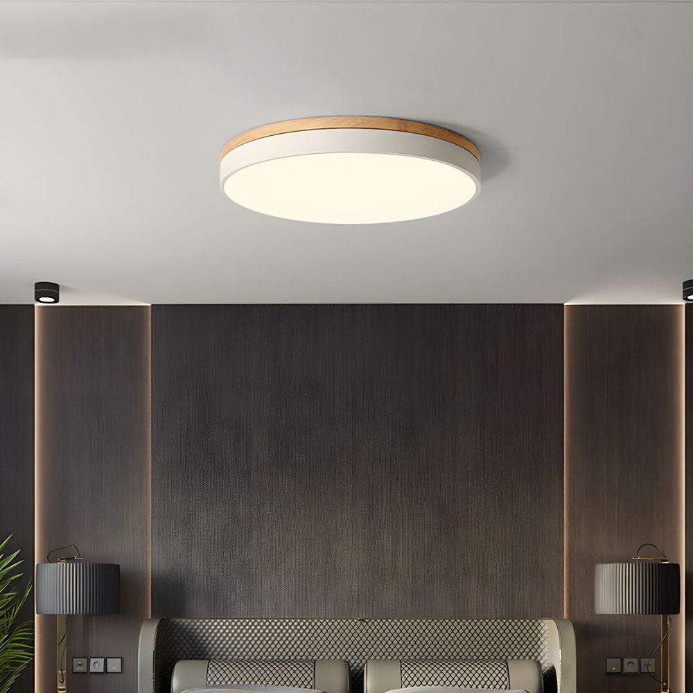 Flush Mount Ceiling Light Fixture – Round LED Ceiling Light with Wood Trim