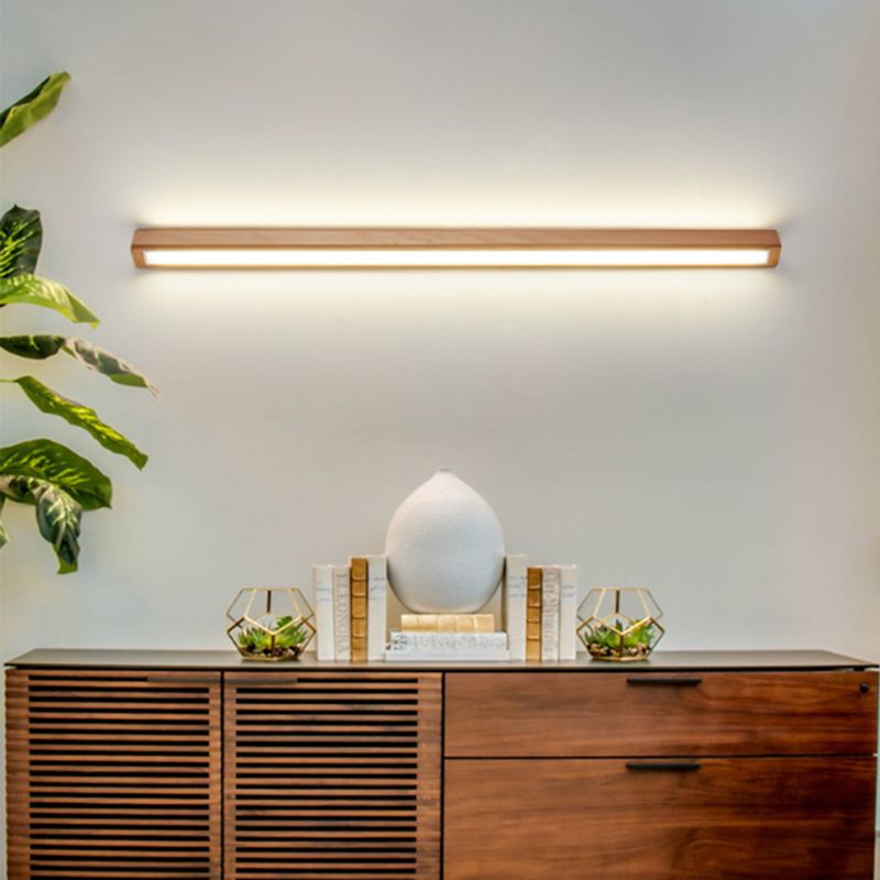 LED Vanity Light Fixture – Modern Linear Wood Mirror Wall Light