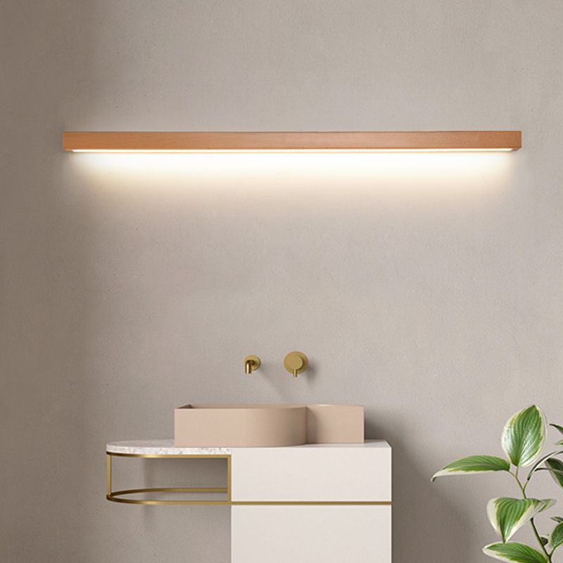 LED Vanity Light Fixture – Modern Linear Wood Mirror Wall Light