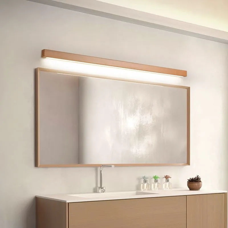 LED Vanity Light Fixture – Modern Linear Wood Mirror Wall Light