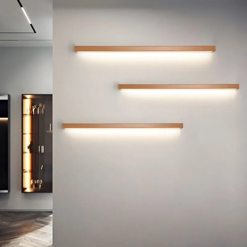 LED Vanity Light Fixture – Modern Linear Wood Mirror Wall Light