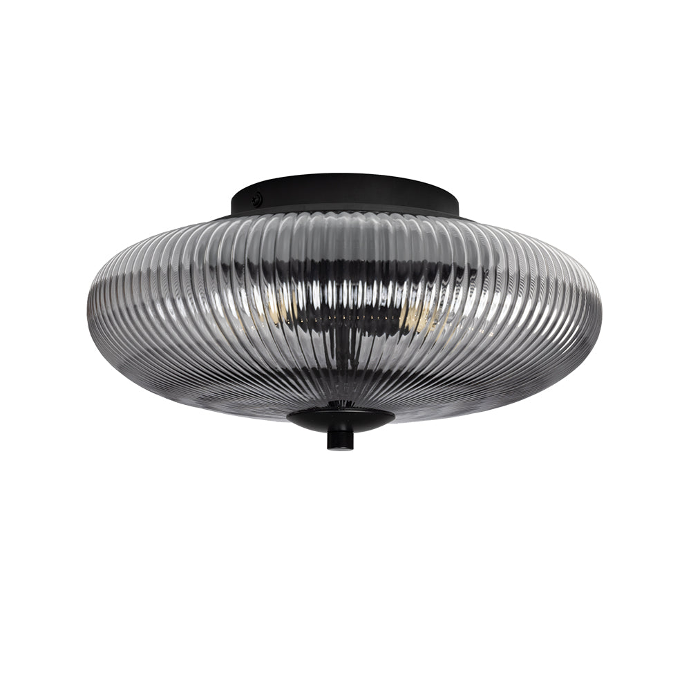 Flush Mount Ceiling Light Fixture – Modern Ribbed Glass Ceiling Light