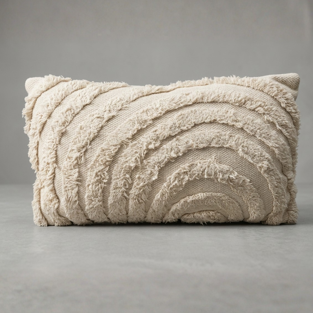 Ivory Textured Lumbar Throw Pillow – Rectangular Decorative Cushion