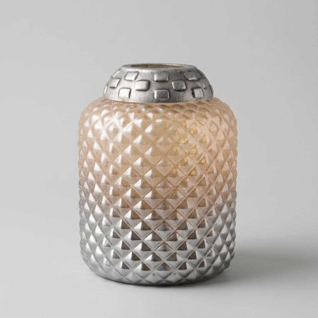 Smoked Glass Candle Holder – Textured Decorative Votive Holder