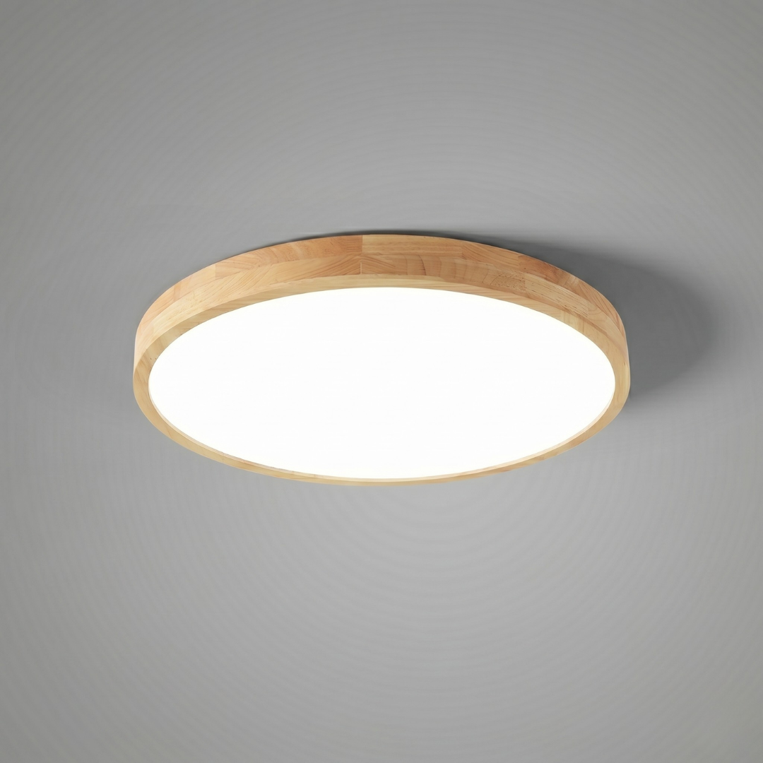 Scandinavian LED Flush Mount Ceiling Light Fixture – Ultra-Thin Solid Wood Round Ceiling Light