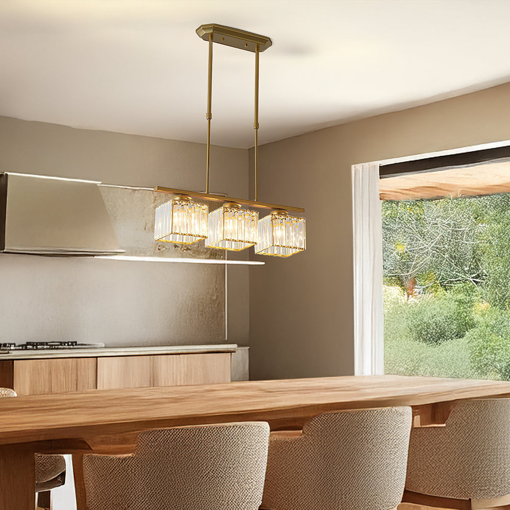 Linear Chandelier Light Fixture – Modern Glass Island Light