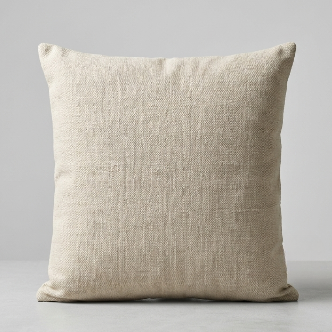 Ivory Linen-Look Throw Pillow – Square Decorative Cushion