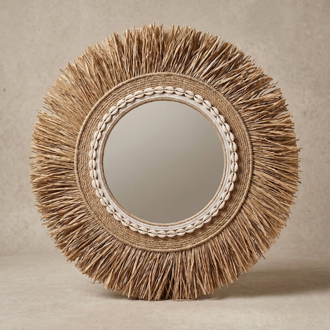Natural Sunburst Wall Mirror – Boho Woven Decorative Mirror