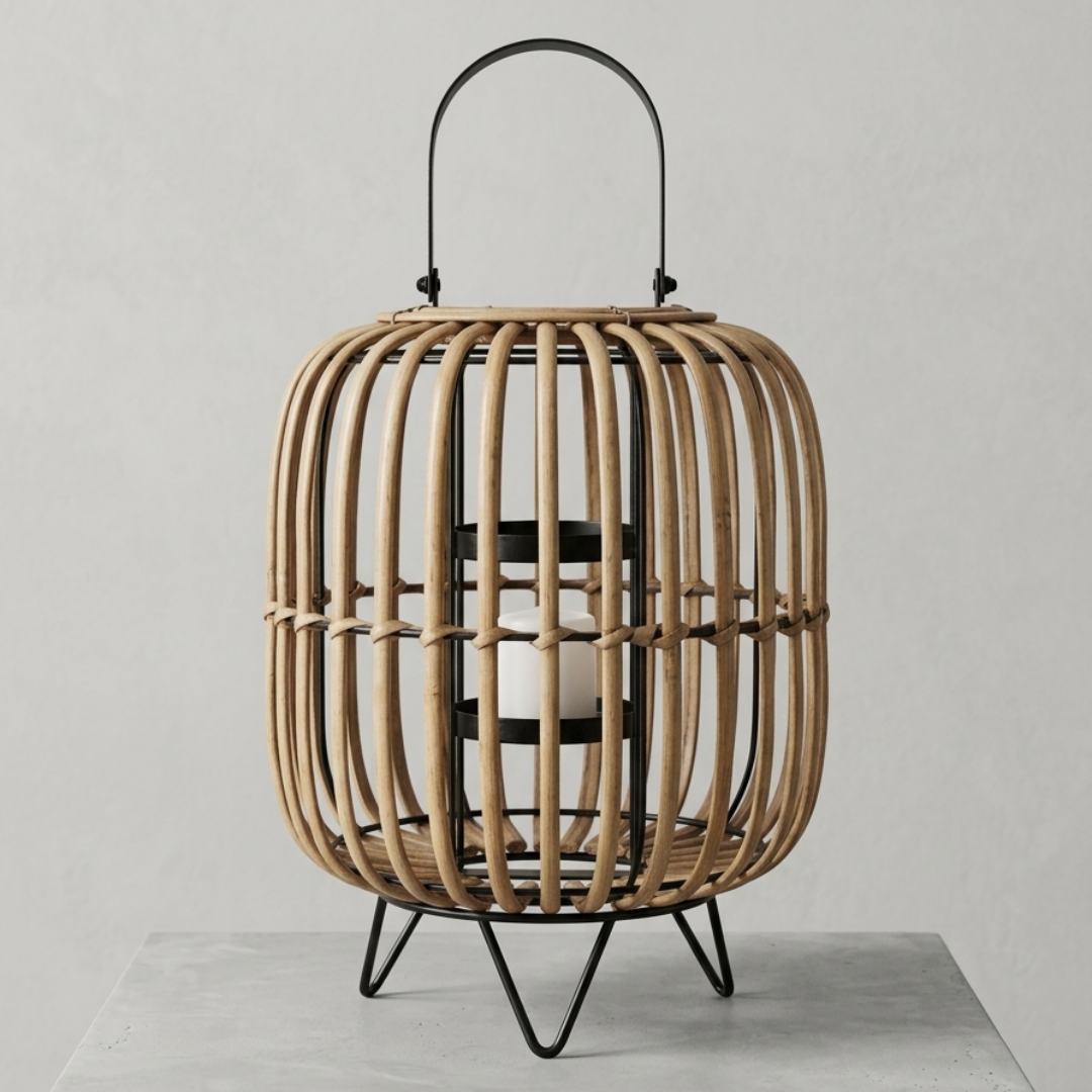 Natural Rattan Lantern Candle Holder – Decorative Table Lantern