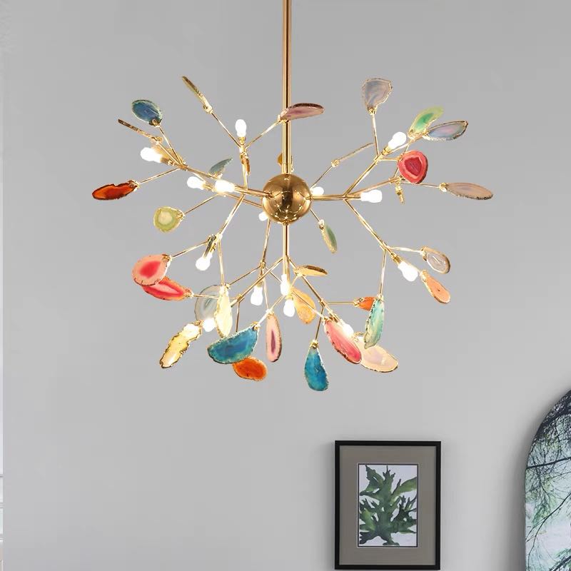 Colorful Agate Chandelier Light Fixture – Modern Branch Ceiling Light