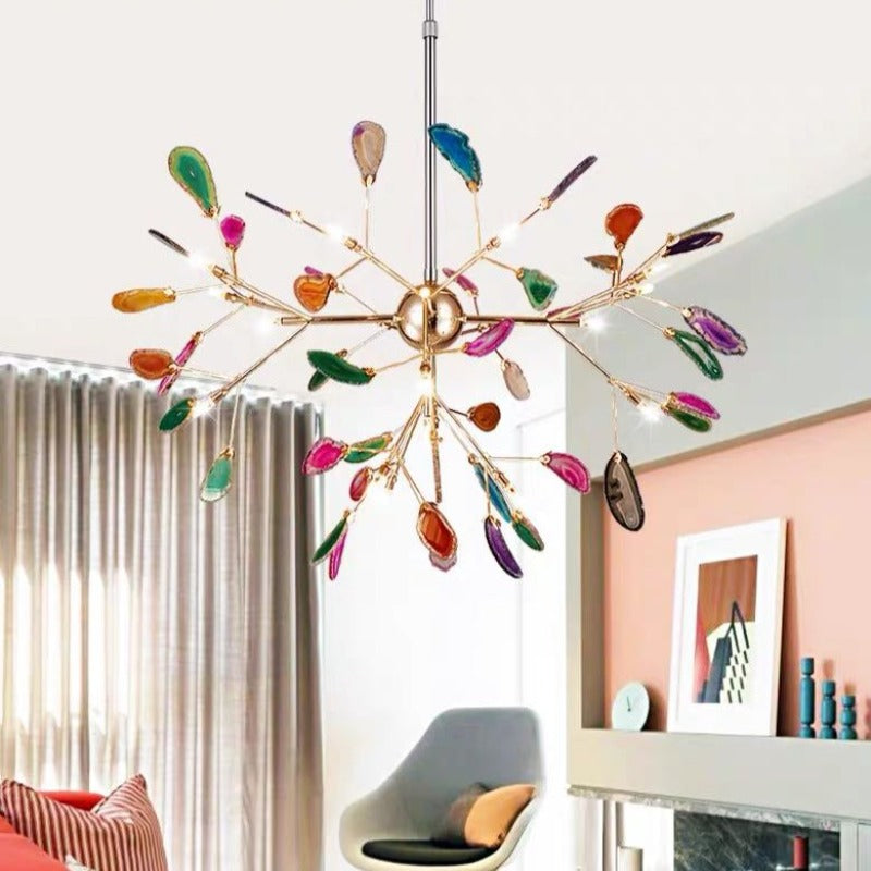 Colorful Agate Chandelier Light Fixture – Modern Branch Ceiling Light