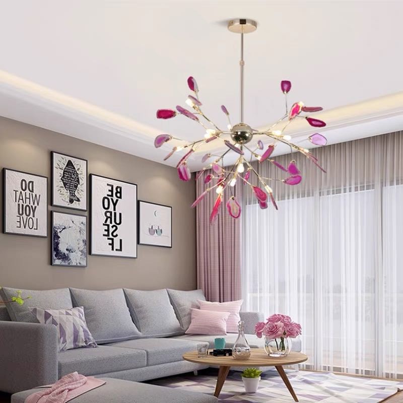 Colorful Agate Chandelier Light Fixture – Modern Branch Ceiling Light