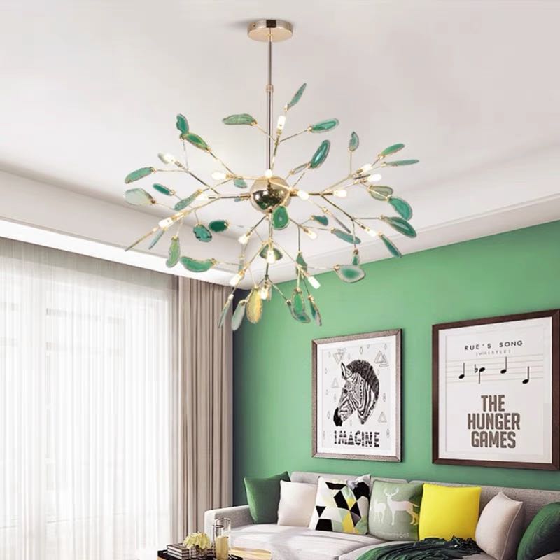 Colorful Agate Chandelier Light Fixture – Modern Branch Ceiling Light