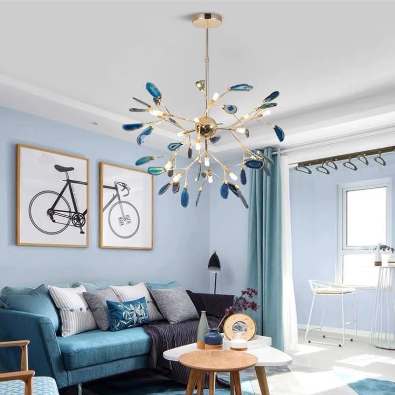 Colorful Agate Chandelier Light Fixture – Modern Branch Ceiling Light