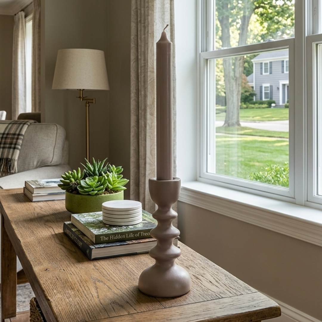 Blush Gray/Green Candlestick Holder – Sculptural Taper Candle Holder