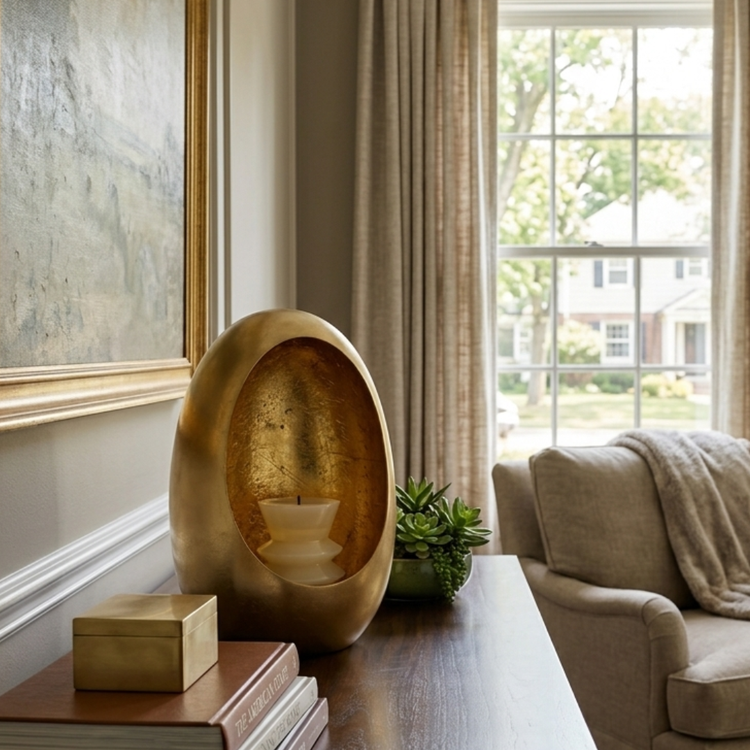 Gold Oval Candle Holder – Sculptural Decorative Accent Holder