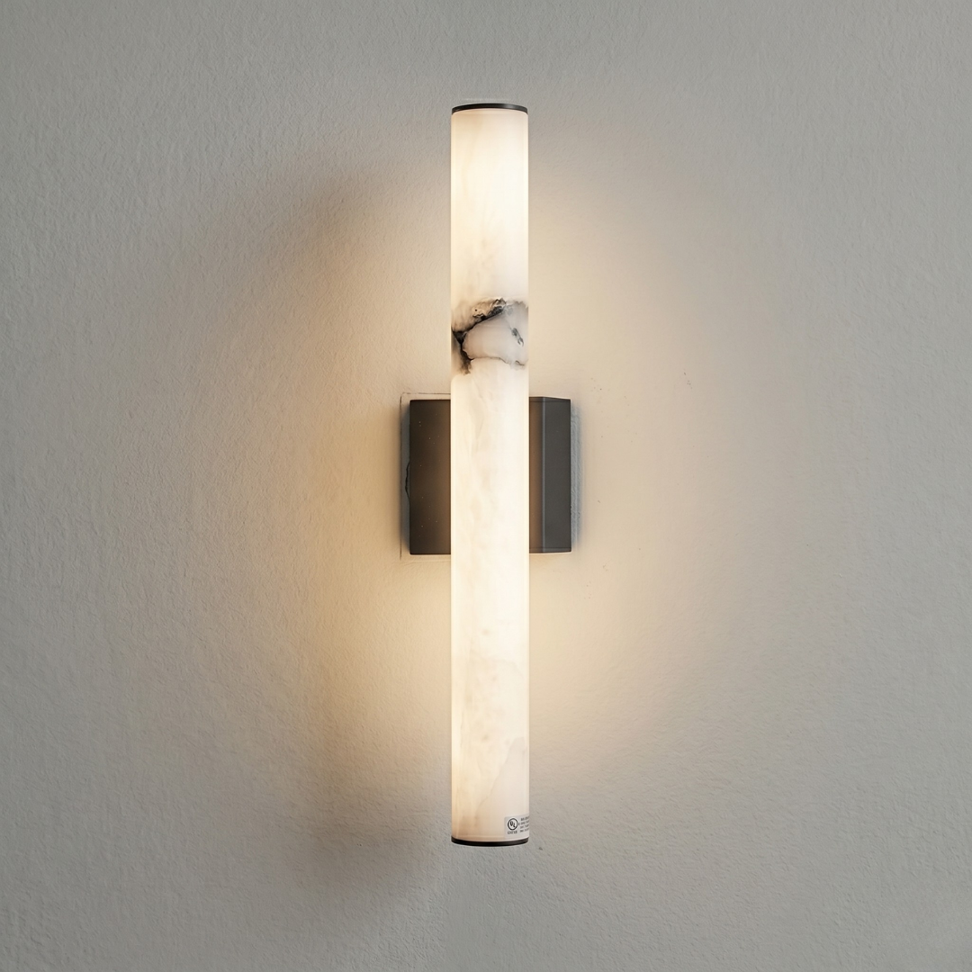 LED Wall Sconce Light Fixture – Marble-Effect Cylinder Wall Light