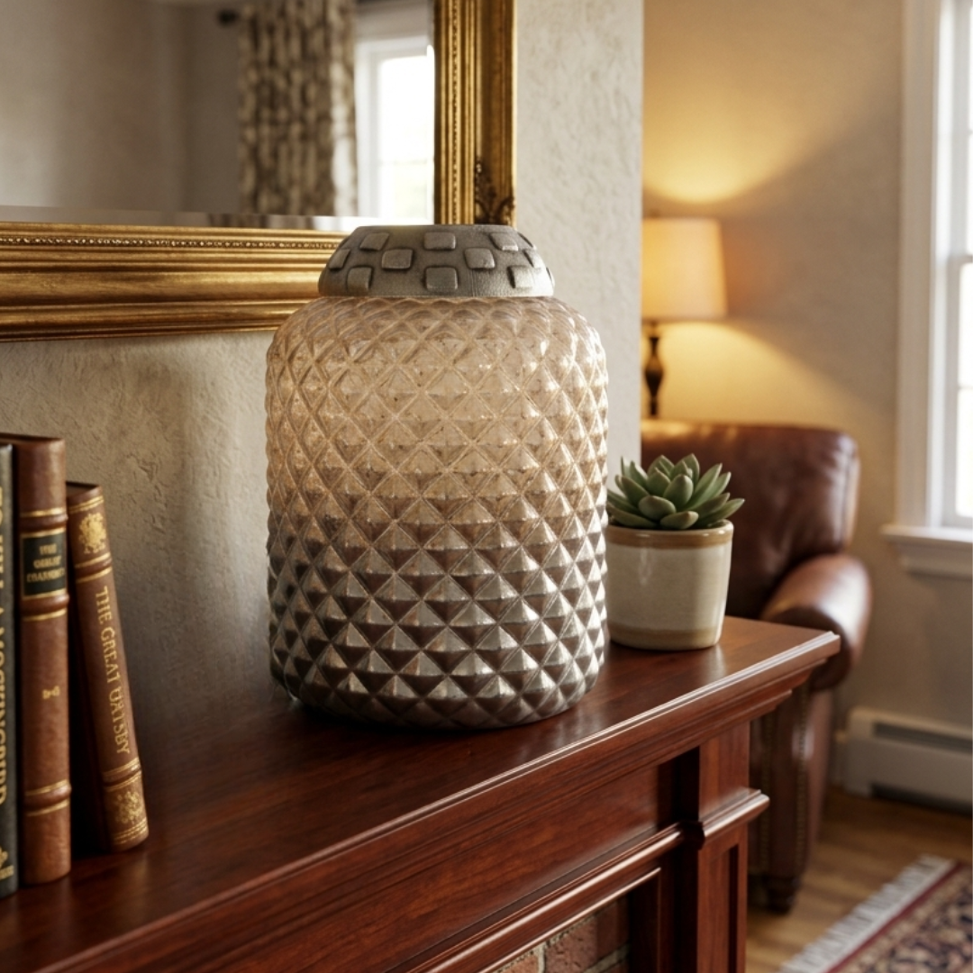 Smoked Glass Candle Holder – Textured Decorative Votive Holder