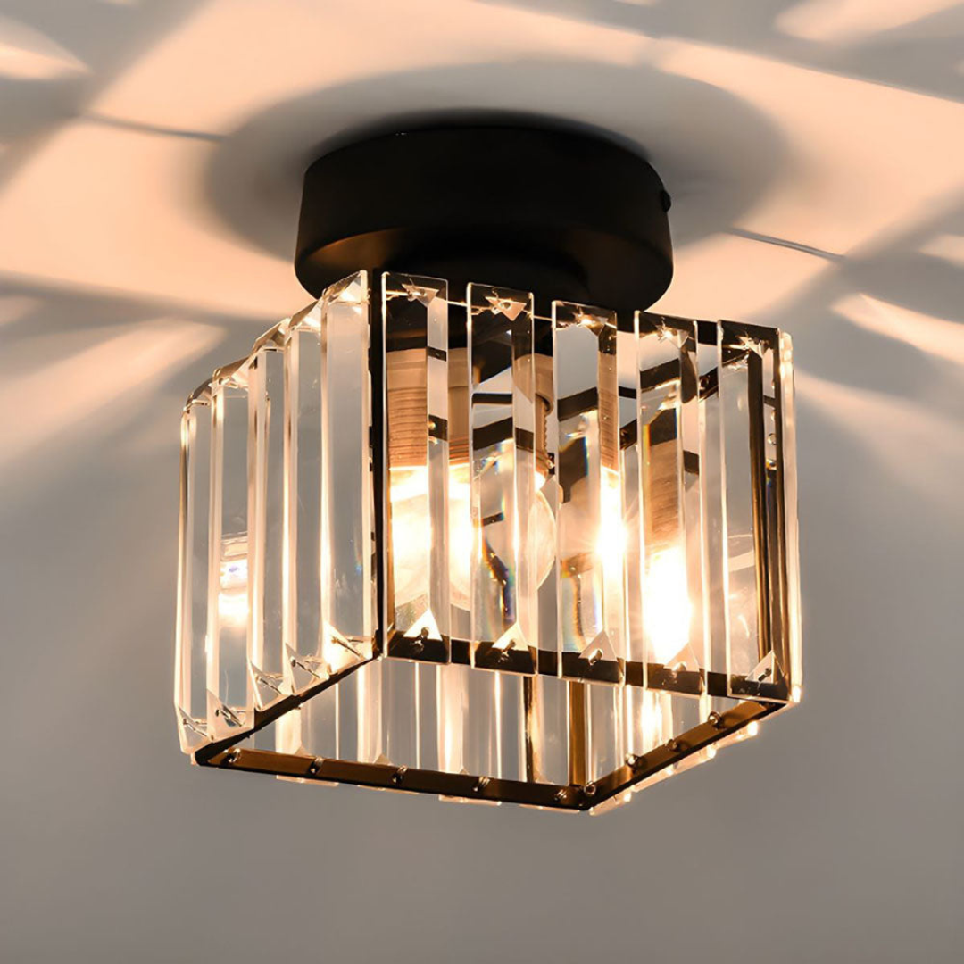 Flush Mount Ceiling Light Fixture – Modern Black Crystal Ceiling Light