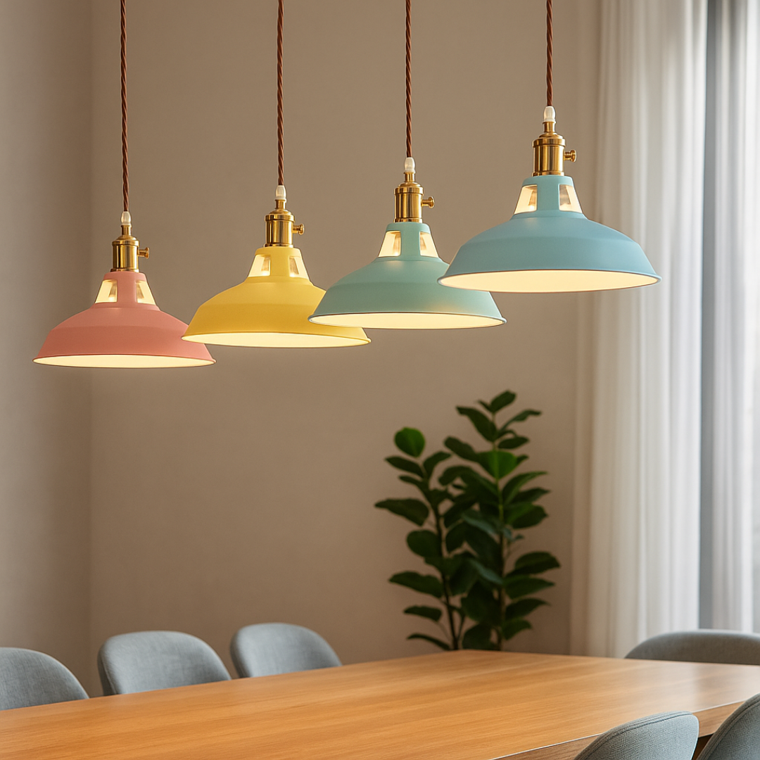 Modern Pendant Light Fixture – Colorful Metal Dome Hanging Ceiling Light