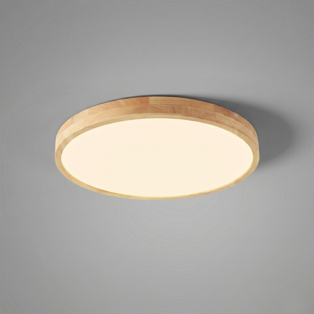 Scandinavian LED Flush Mount Ceiling Light Fixture – Ultra-Thin Solid Wood Round Ceiling Light