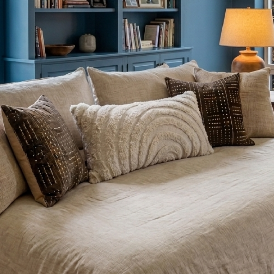 Ivory Textured Lumbar Throw Pillow – Rectangular Decorative Cushion