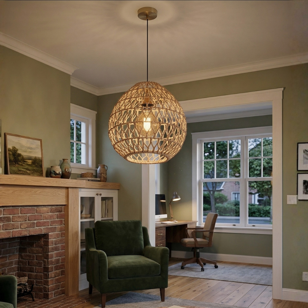 Natural Woven Pendant Light – Boho Hanging Ceiling Lamp