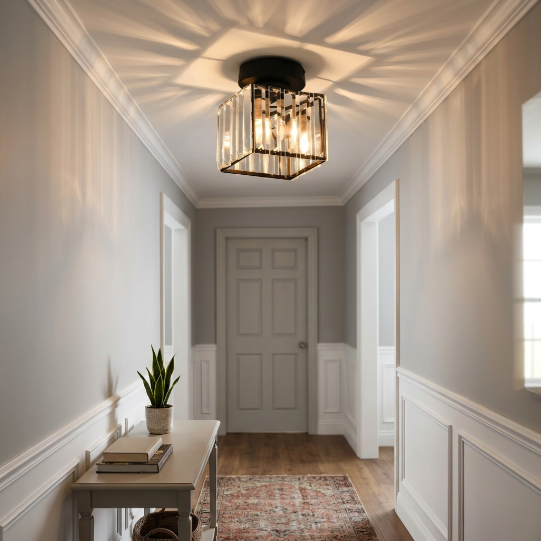 Flush Mount Ceiling Light Fixture – Modern Black Crystal Ceiling Light