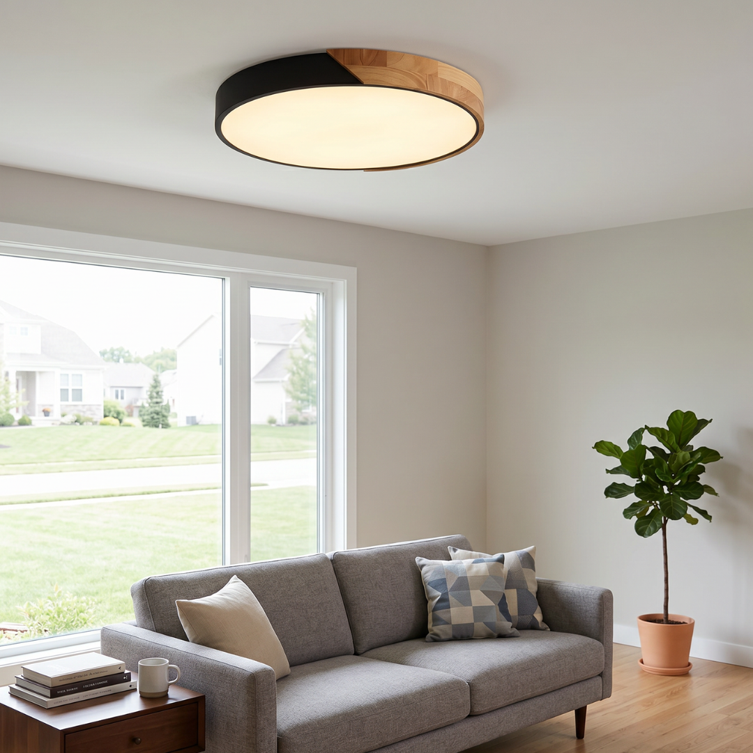 Scandinavian LED Flush Mount Ceiling Light Fixture – Modern Wood Ceiling Light