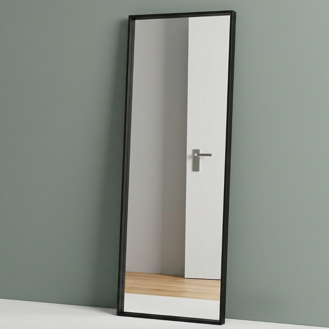 Black Full-Length Wall Mirror – Slim Rectangular Dressing Mirror