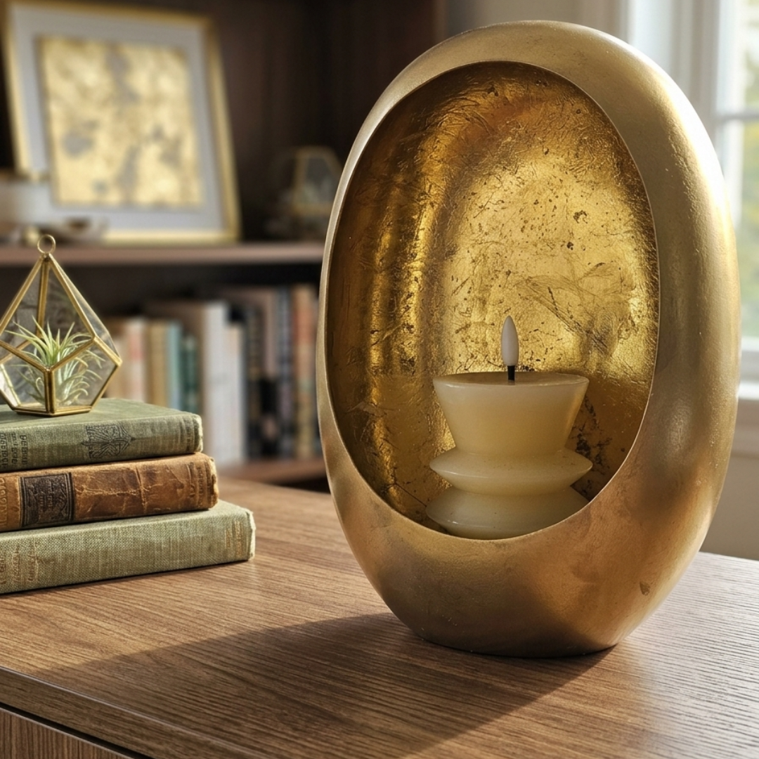 Gold Oval Candle Holder – Sculptural Decorative Accent Holder
