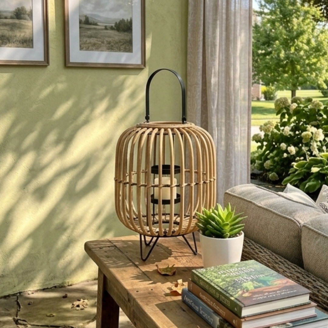 Natural Rattan Lantern Candle Holder – Decorative Table Lantern