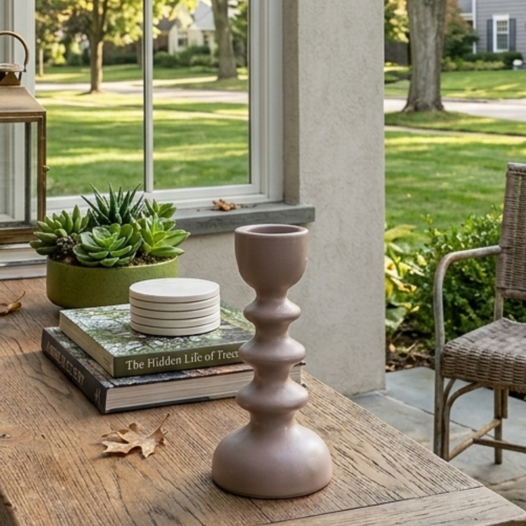 Blush Gray/Green Candlestick Holder – Sculptural Taper Candle Holder