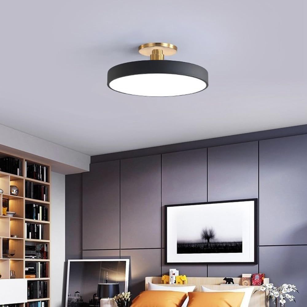 Modern LED Semi-Flush Mount Ceiling Light Fixture – Black Round Ceiling Light