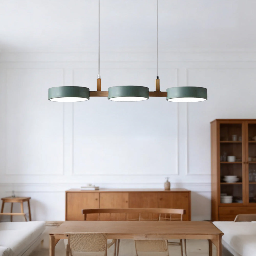 Linear Pendant Light Fixture – Modern Multi-Light LED Ceiling Light with Wood Accents