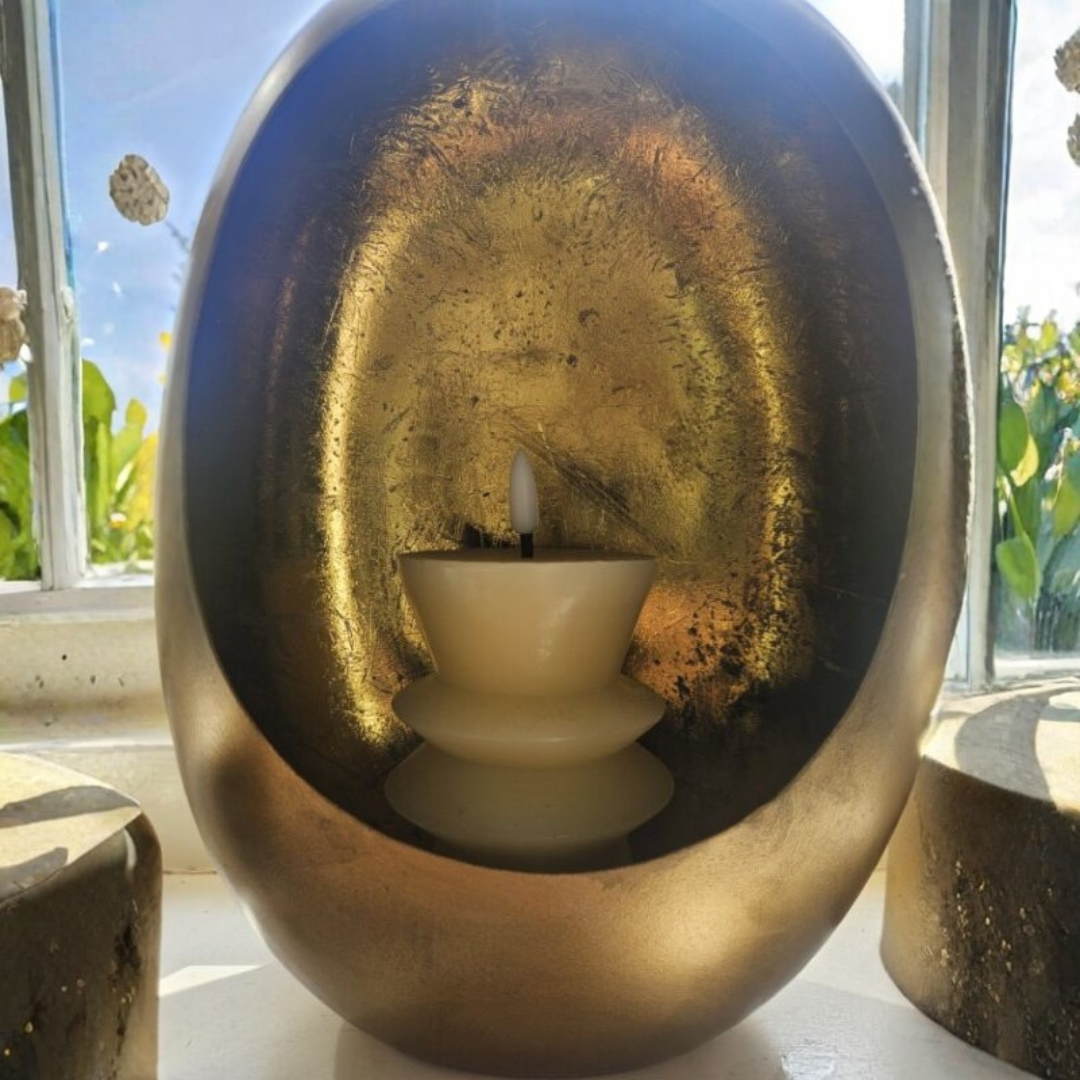 Gold Oval Candle Holder – Sculptural Decorative Accent Holder