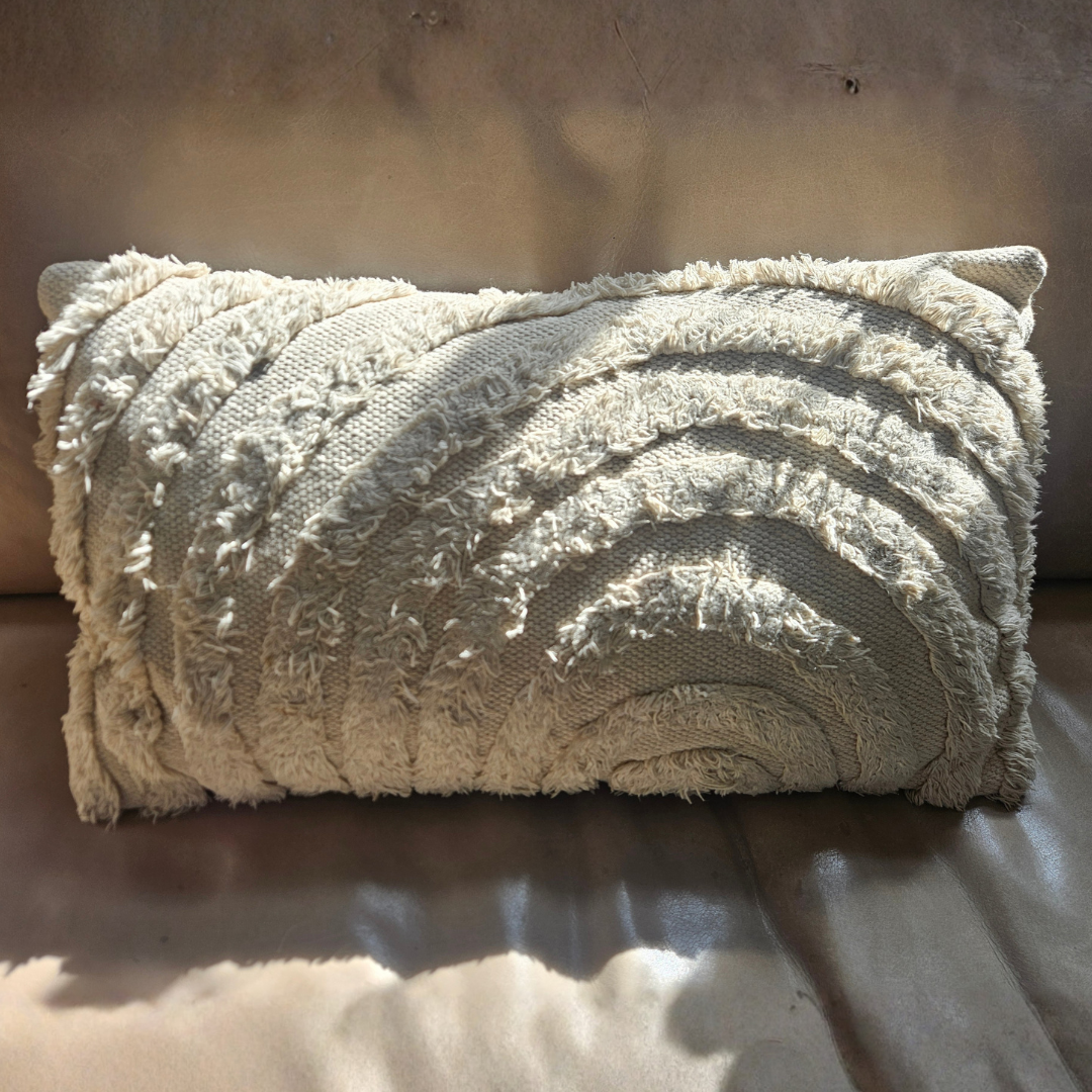 Ivory Textured Lumbar Throw Pillow – Rectangular Decorative Cushion