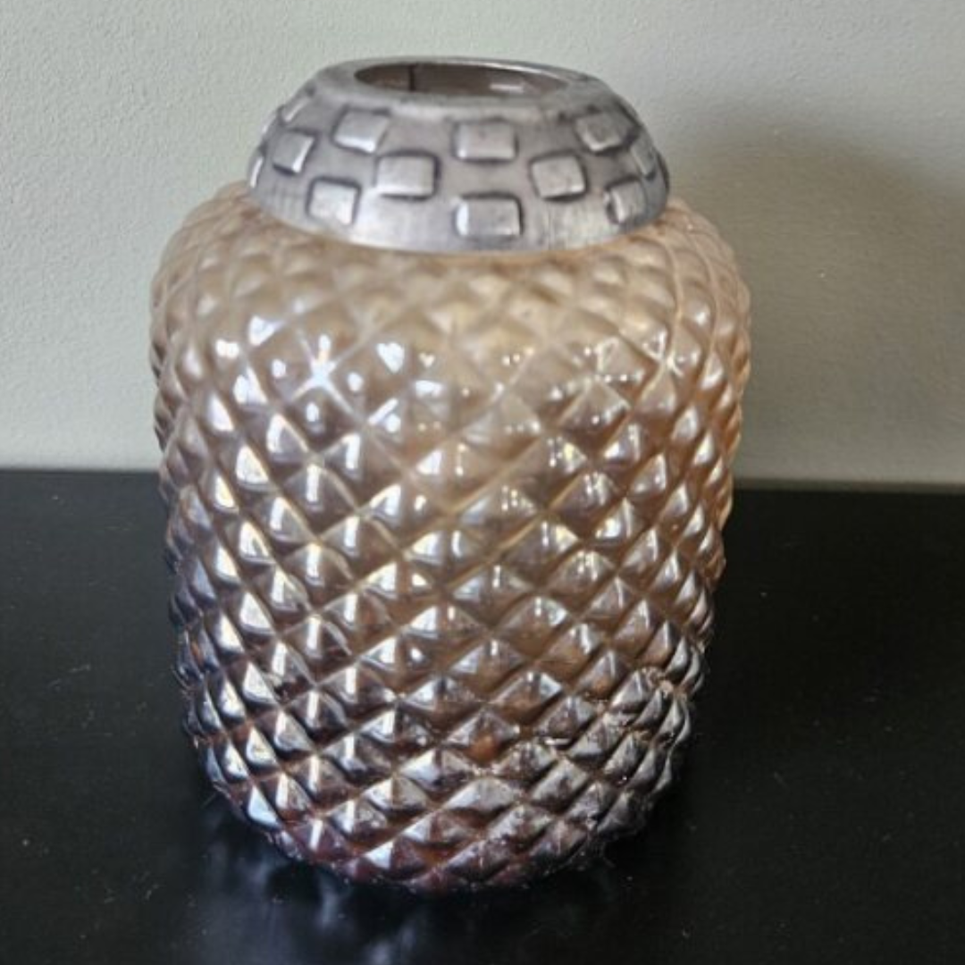 Smoked Glass Candle Holder – Textured Decorative Votive Holder