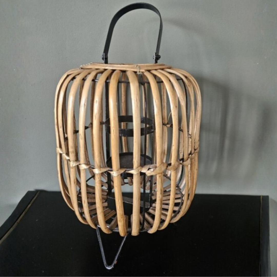 Natural Rattan Lantern Candle Holder – Decorative Table Lantern