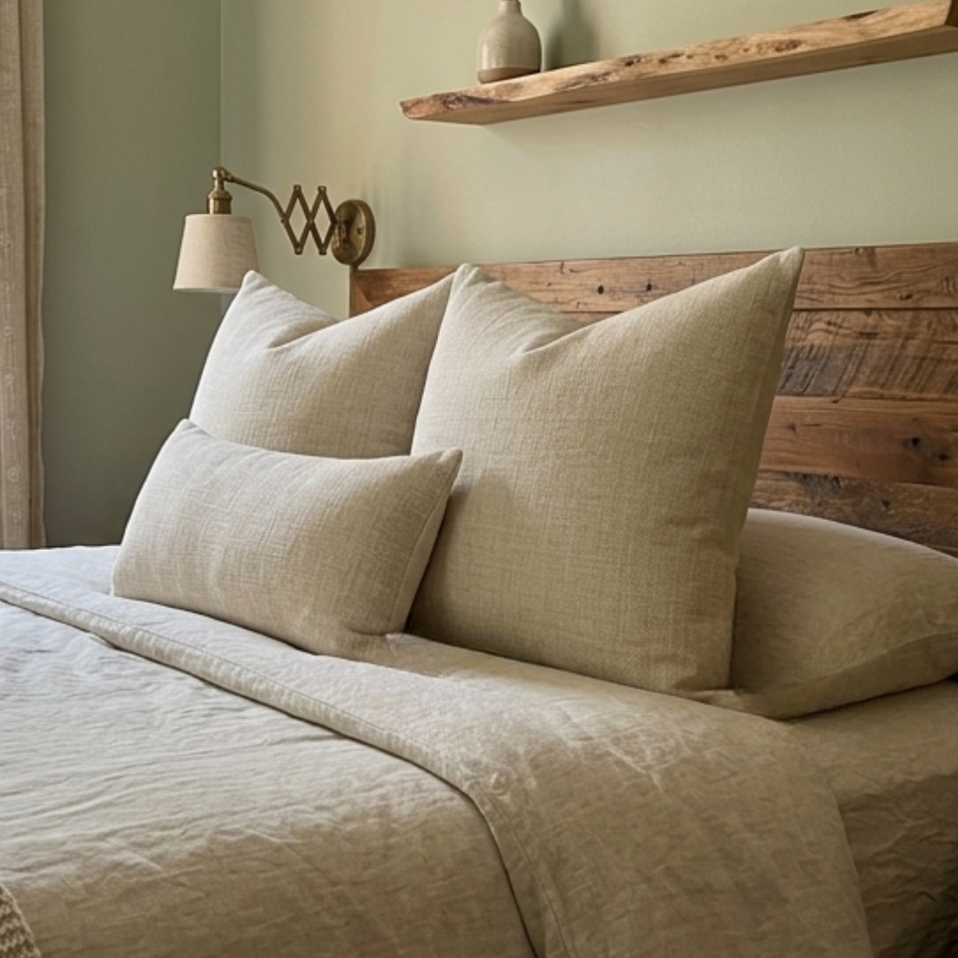 Ivory Linen-Look Throw Pillow – Square Decorative Cushion