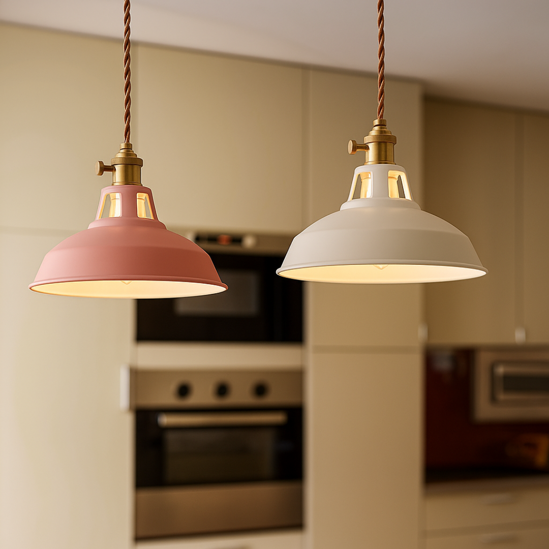 Modern Pendant Light Fixture – Colorful Metal Dome Hanging Ceiling Light