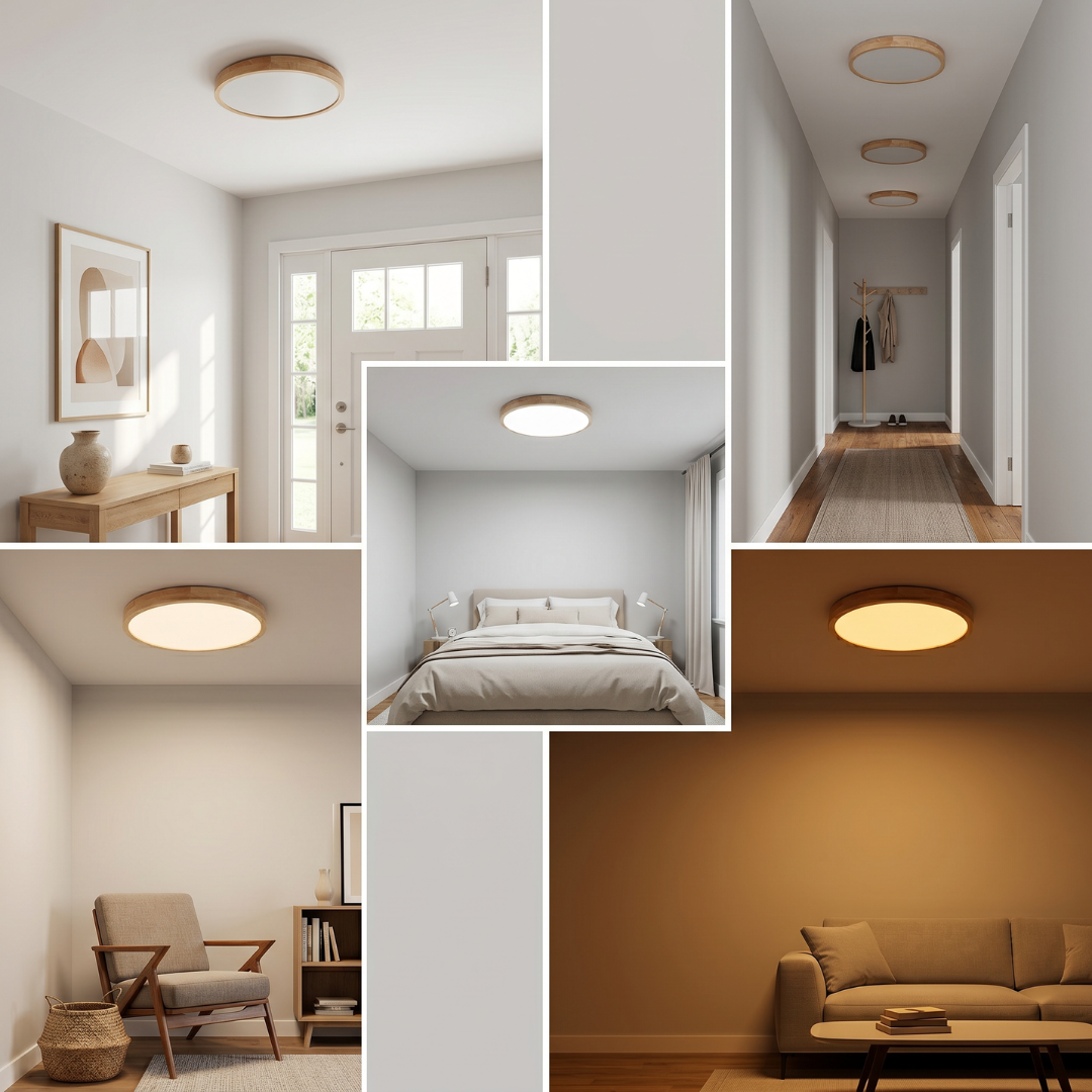 Scandinavian LED Flush Mount Ceiling Light Fixture – Ultra-Thin Solid Wood Round Ceiling Light
