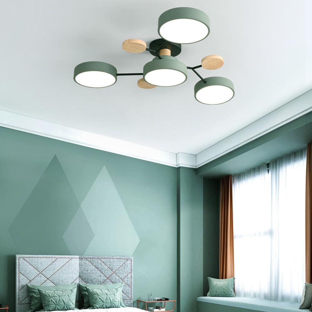 Modern LED Ceiling Light Fixture – Black Round Ceiling Light with Wood Accents